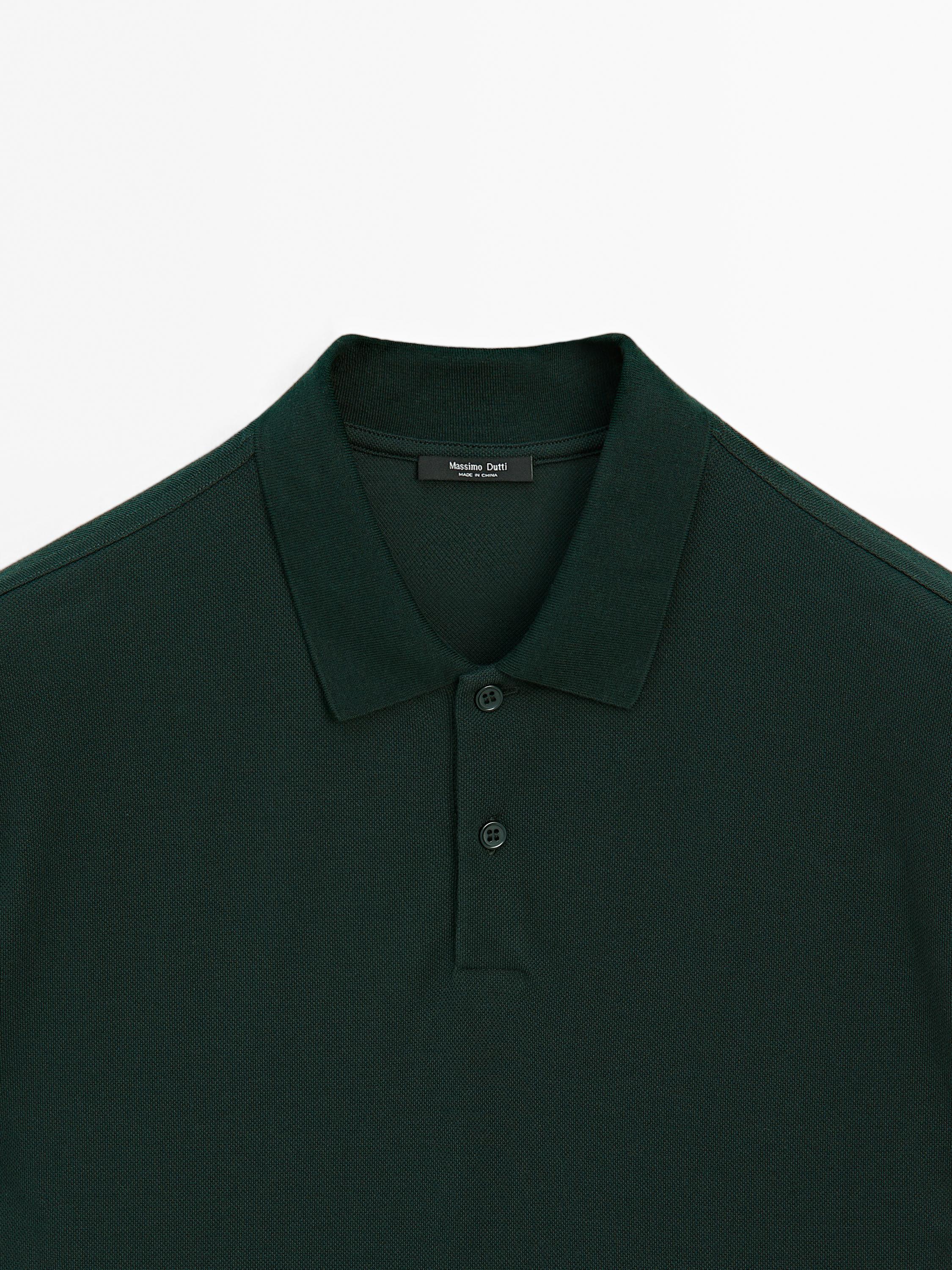 Long sleeve mercerised cotton piqué polo shirt